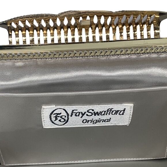 Vintage Fay Swafford Black Mesh Purse Gold Tone Formal Evening Party Handbag - Picture 10 of 14